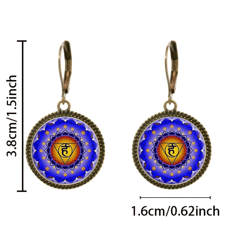 2pc Blue Classic Pendant Earrings with Red Yellow Patterns